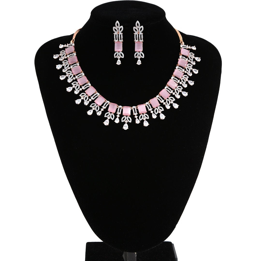 Pink And White American Diamond Necklace