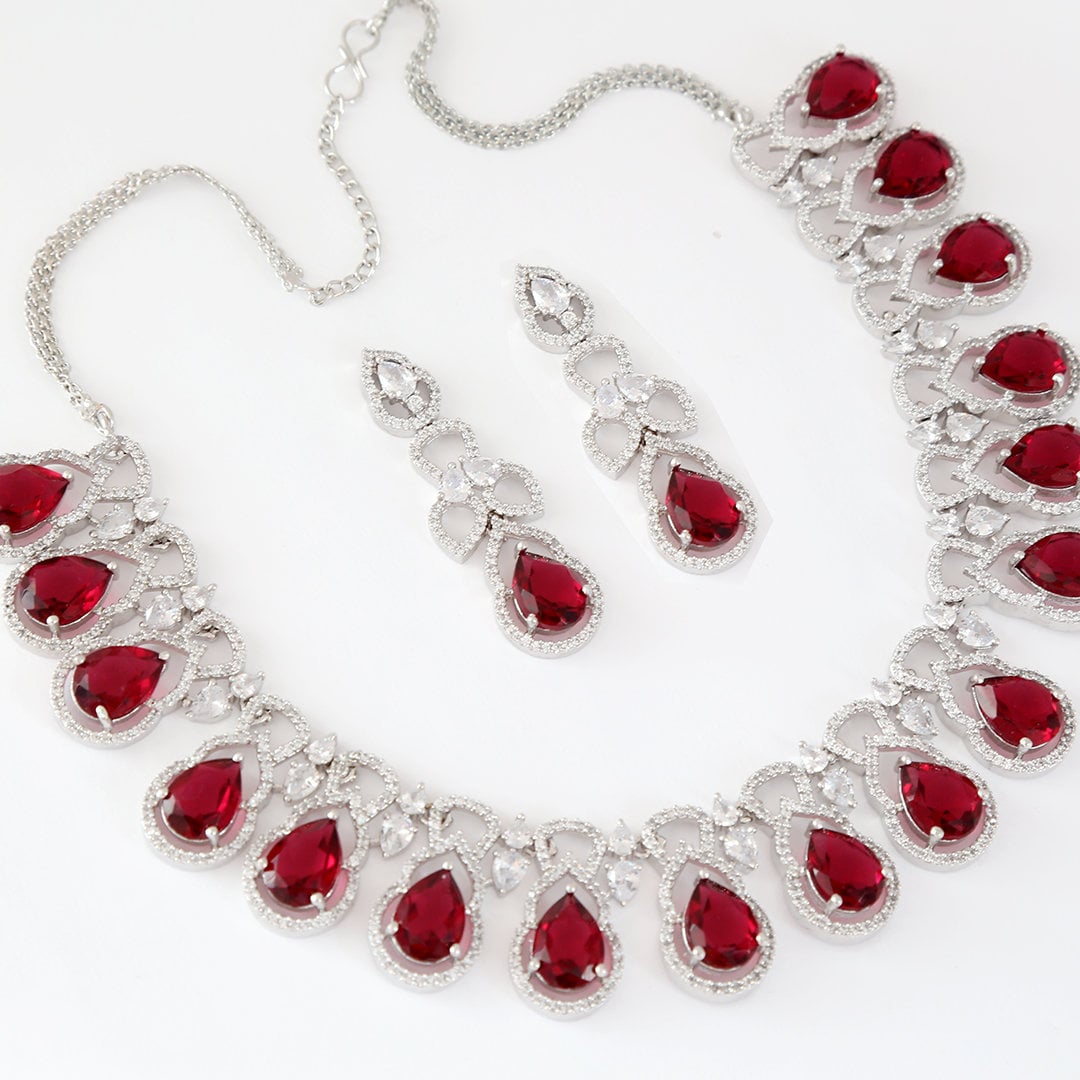 Buy Red Diamond High Quality Necklace Set/cz Diamond/ Wedding Jewellery/  Diamond Replica/artificial Diamond Red Cubic Zirconia, Ruby Online in India  - Etsy