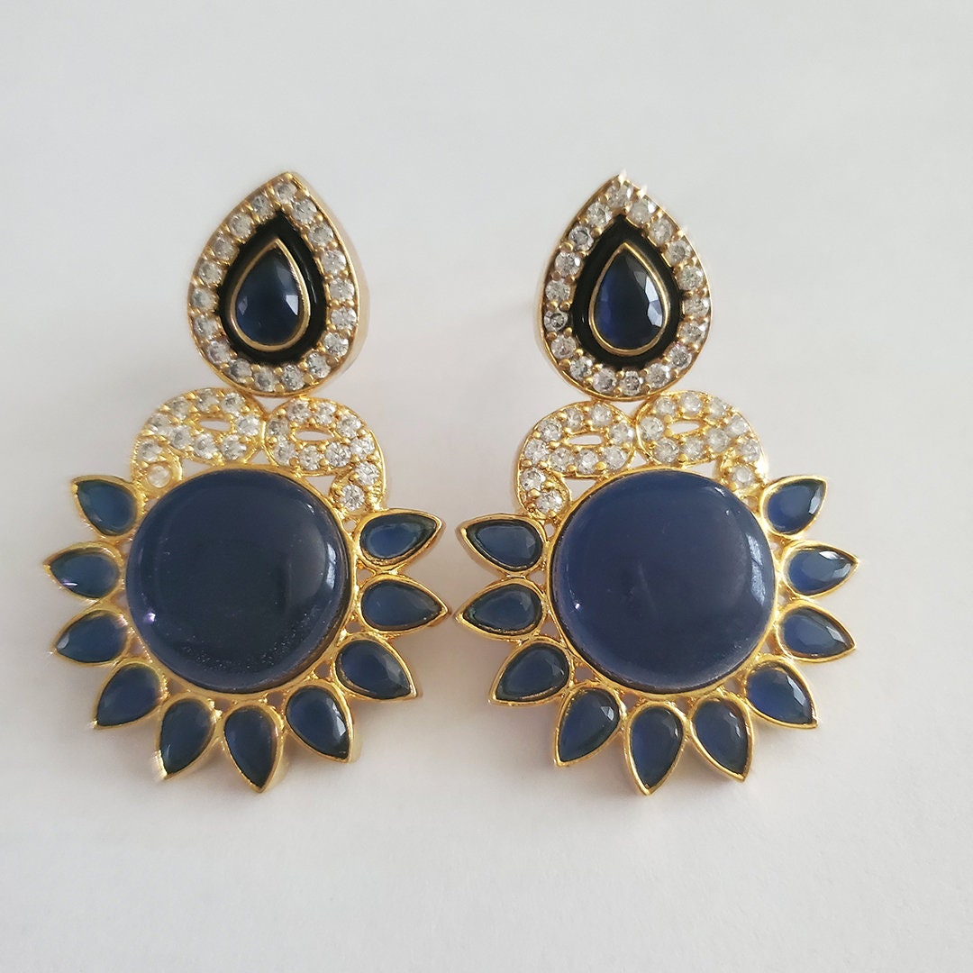Gold plated Indian Inspired Vintage Flower designed Dangle Earrings 1.75"|Designer fashion Earrings|Bridesmaid Dangle Earrings|Birthday Gift