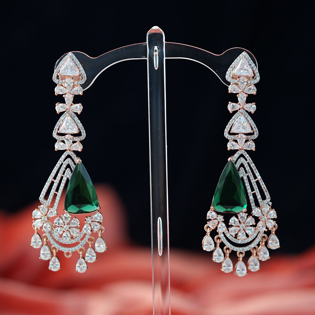 Sparkling Cubic Zirconia Crystal Rhinestones Drop Dangle Wedding EarringsChandelier Earrings|Bridesmaid gift|CZ Triangle Earrings