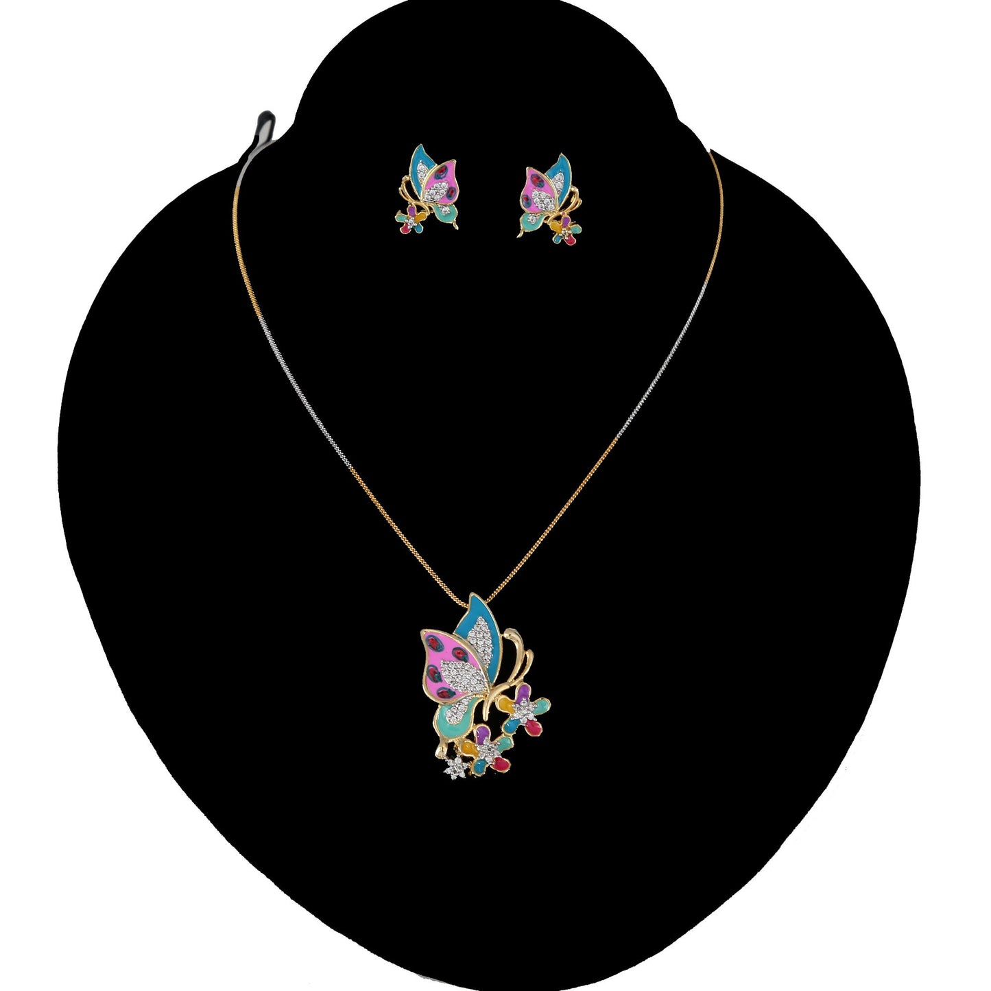My Daily Use gold tone Dancing butterfly pendant earring set |New Fashion Butterfly Crystal Jewelry|CZ butterfly fashion women necklace
