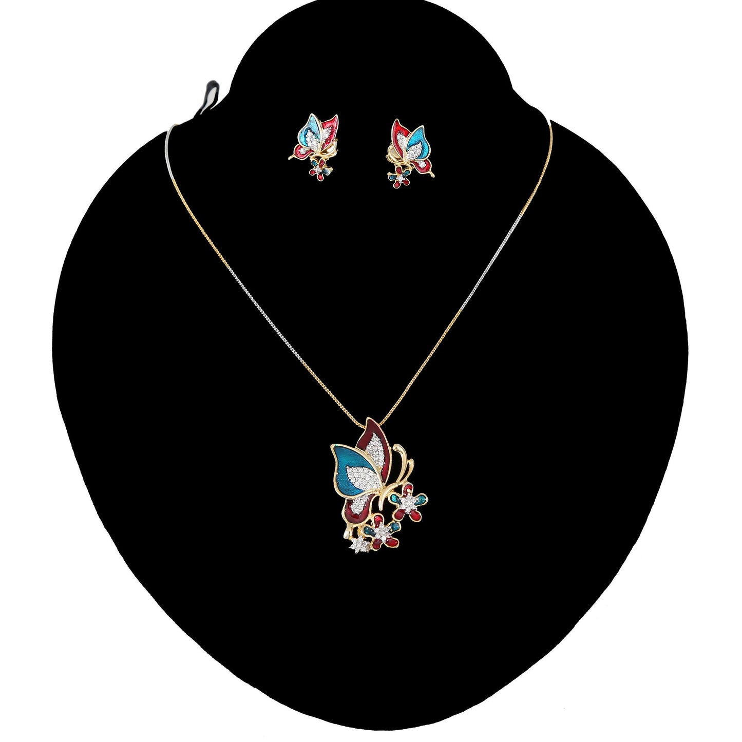 My Daily Use gold tone Dancing butterfly pendant earring set |New Fashion Butterfly Crystal Jewelry|CZ butterfly fashion women necklace