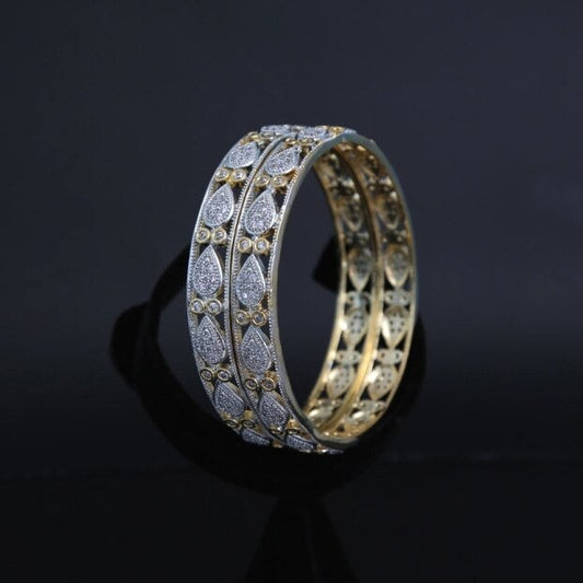 One Gram Gold Plated American Diamond Two Tone Bangles Indian Jewelry|Wedding Party Indian Kada Bangle|Bollywood Bridal Jewelry|CZ Bangles