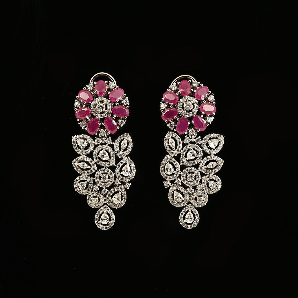 Flower Crystal Rhinestone Grape Clip on Latest Fashion Drop Earrings|Rhinestone Drop Earrings|Girls Dangle Earrings|Women Ladies Jewelry