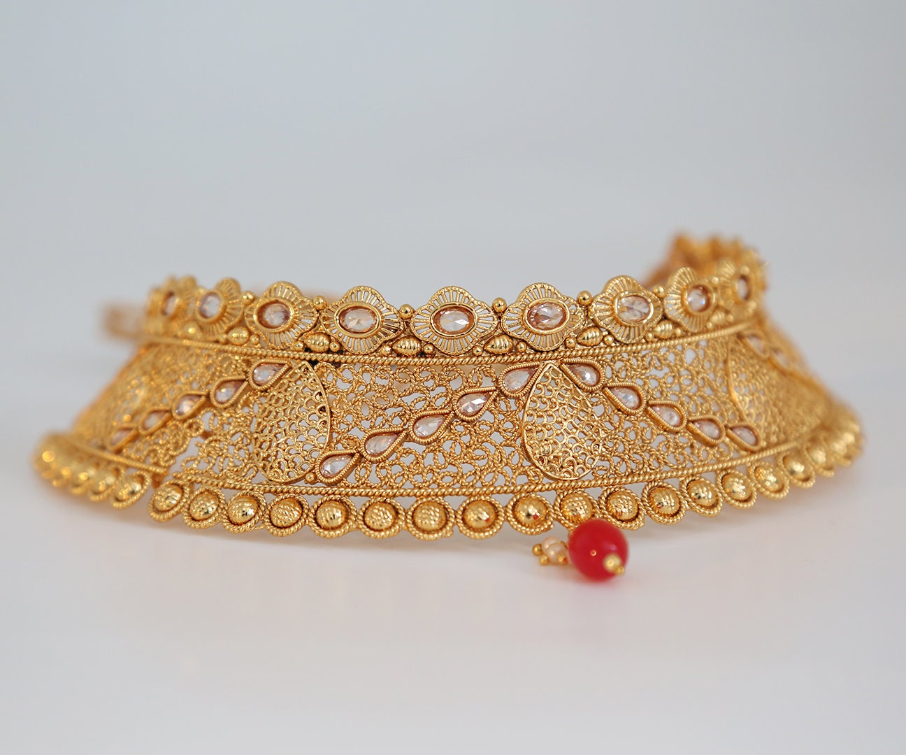 Authentic Designer Antique Gold Plated Wedding Fashion Choker Necklace Tikka|Bridal Fashion Indian Jewelry|Ethnic Wear Necklace