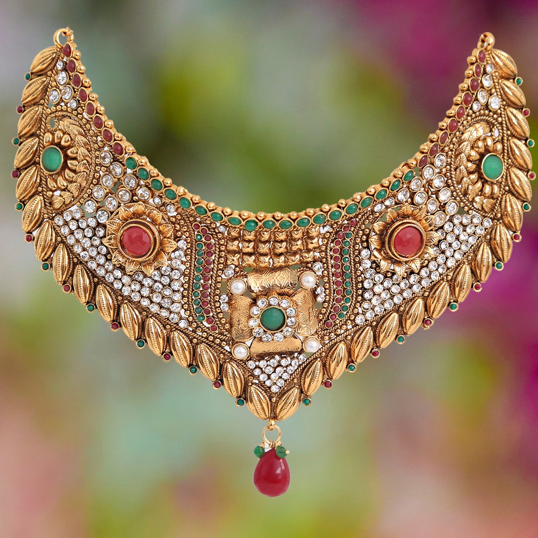 Ladies Fashion Indian jewellery polki Necklace set with Multicolor Kundan  Stones|Wedding Jewelry Womens Necklace|Earrings Maang Tikka