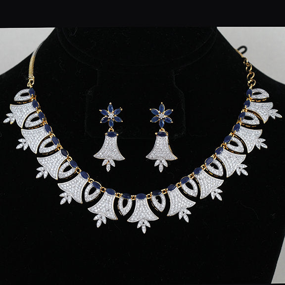Diamond Replica AD Necklace with Royal Blue stone|Elegant Zircon CZ Wedding Jewelry|Indian American Diamond Necklace