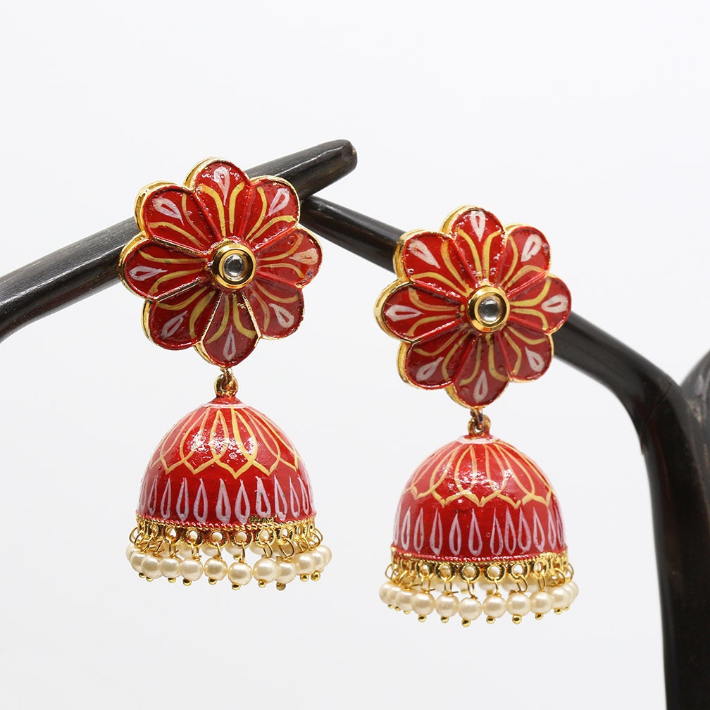 White Red Pearl Indian Jhumka Earrings | FashionCrab.com