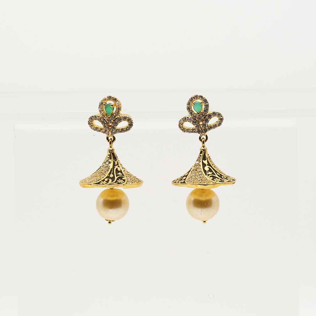 CZ Fashion Jewelry Ethnic Pearl Jhumka Earrings|American Diamond Clear CZ Fashion Jewelry|South Indian Earrings|Artificial Jewelry