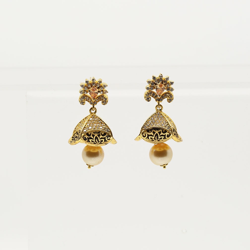 Buy Traditional Indian Jewelry One Gram Gold Red Crystal Jhumkas Design for  Women