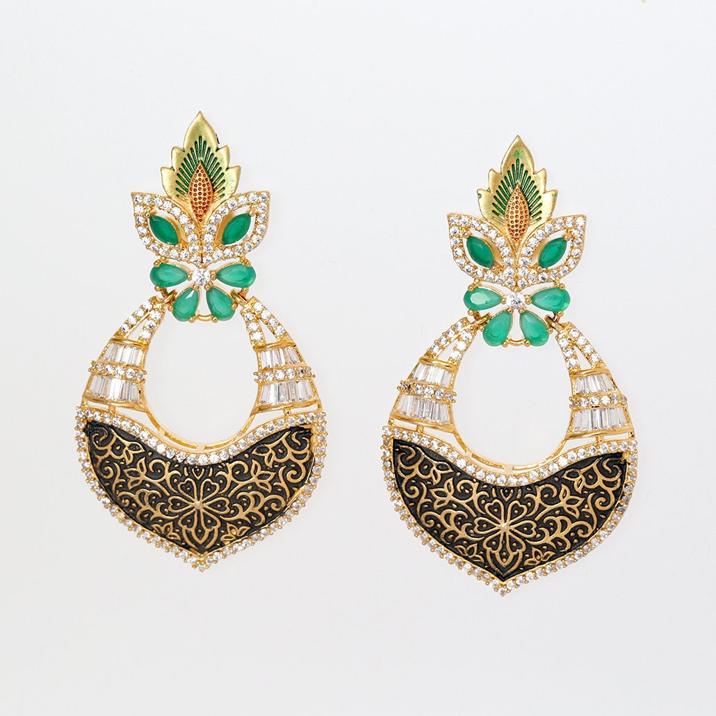 Meenakari Floral Design Kundan Brass Dangler Earrings for Women|Dangle and Drop Earrings|Bollywood Fashion Indian Jewelry|Wedding Earrings