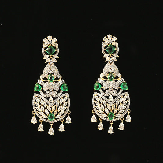 Gold Plated Kundan and Clear Cubic Zircon Alloy Chandbali Earrings India|Celebrity Bollywood Earrings|High Quality Indian Jewelry