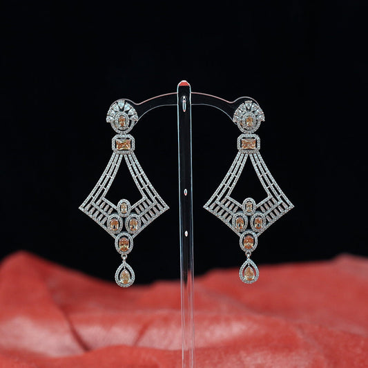 Long Hanging CZ AD American Diamond Rhinestone Drop Earrings|Beautiful Earrings Design Hanging Jewelry|Fashion wedding earrings