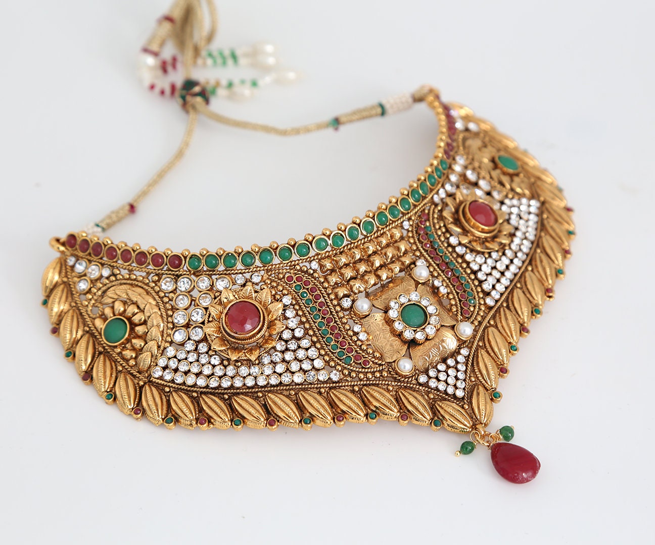 Ladies Fashion Indian jewellery polki Necklace set with Multicolor Kundan Stones|Wedding Jewelry Womens Necklace|Earrings Maang Tikka