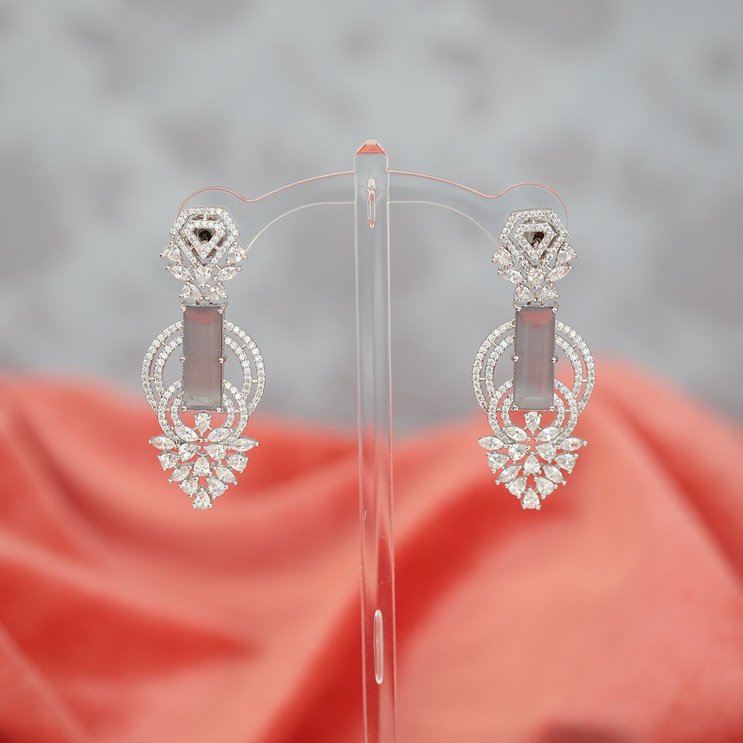 Rose Gold Plated White American Diamond Ear Studs Fashion Jewelry