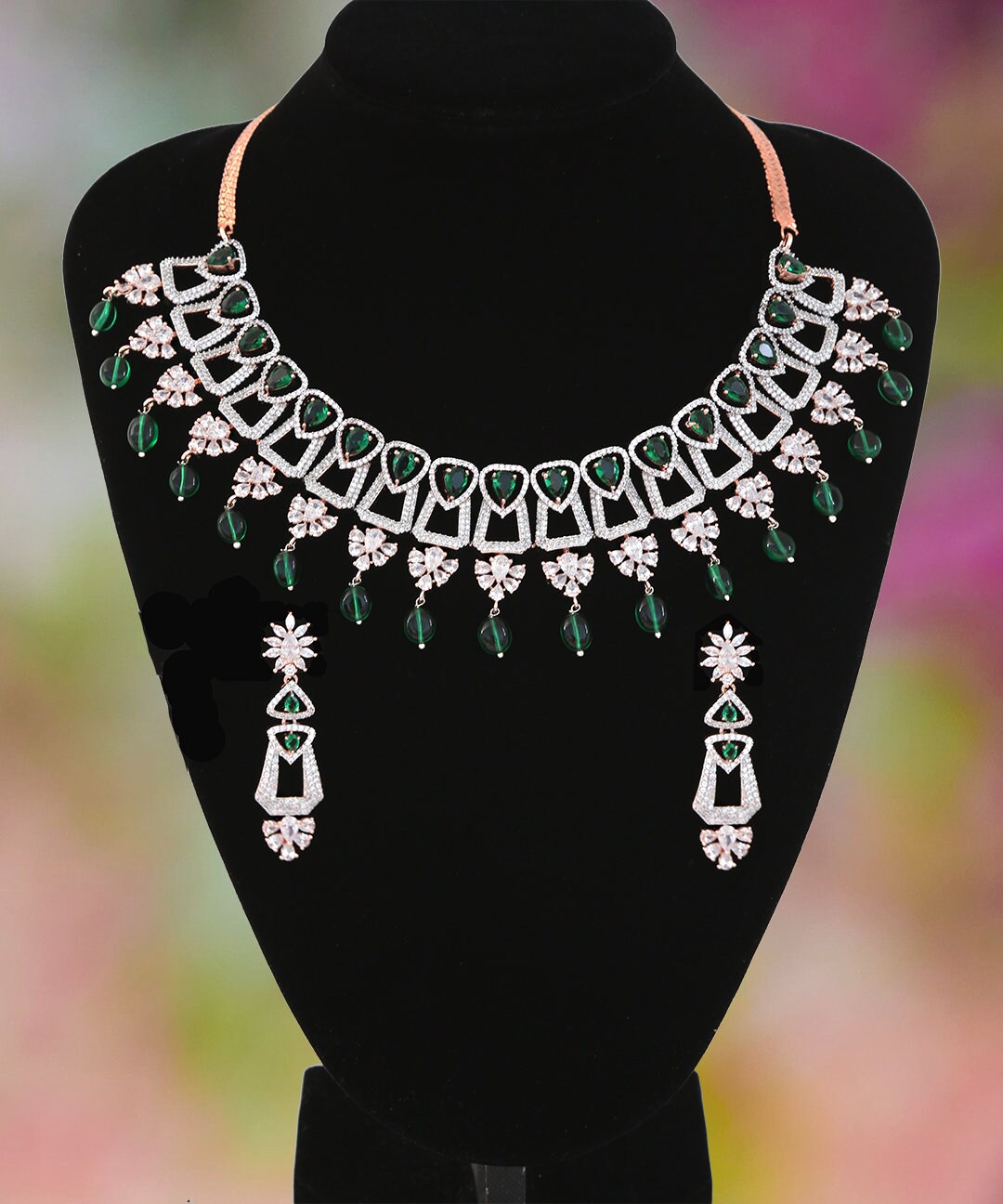 Semiprecious Diamond Design CZ and AD Choker Necklace| Traditional Indian Wedding Jewelry set|Grand Bridal Prom Jewelry|Bridesmaid Gift