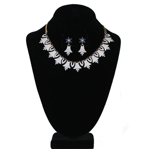 Diamond Replica AD Necklace with Royal Blue stone|Elegant Zircon CZ Wedding Jewelry|Indian American Diamond Necklace
