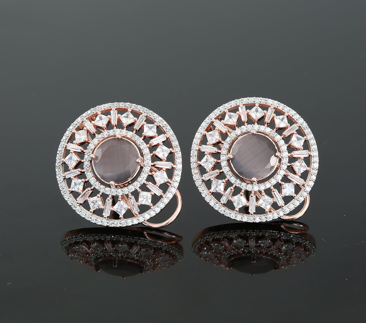 New Fashion Clip on Stud Tops with American Diamonds and Topaz CZ Stones|Traditional Bollywood Fashion Stud Earrings|Indian Jewelry