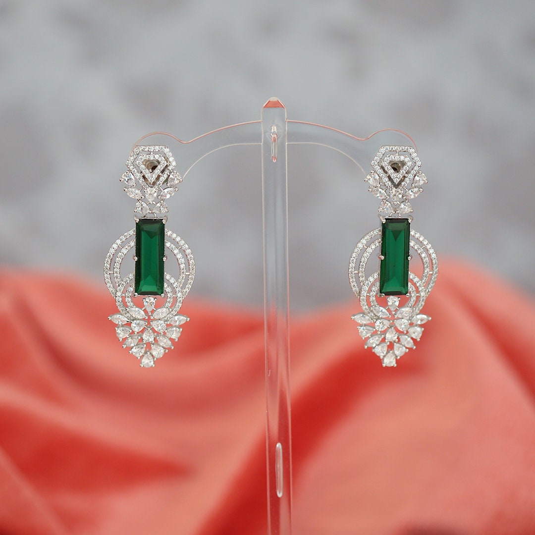 Rectangle Shape White Zircon Rhodium Plated Drop Dangle Wedding Jewelry|American Diamond Earrings|Bridesmaid Gift|Women's Fashion Jewelry