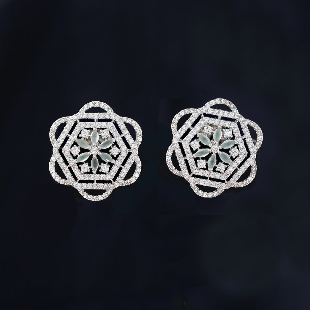 Buy Silver Black Solitaire Jacket Earrings for Women Online in India