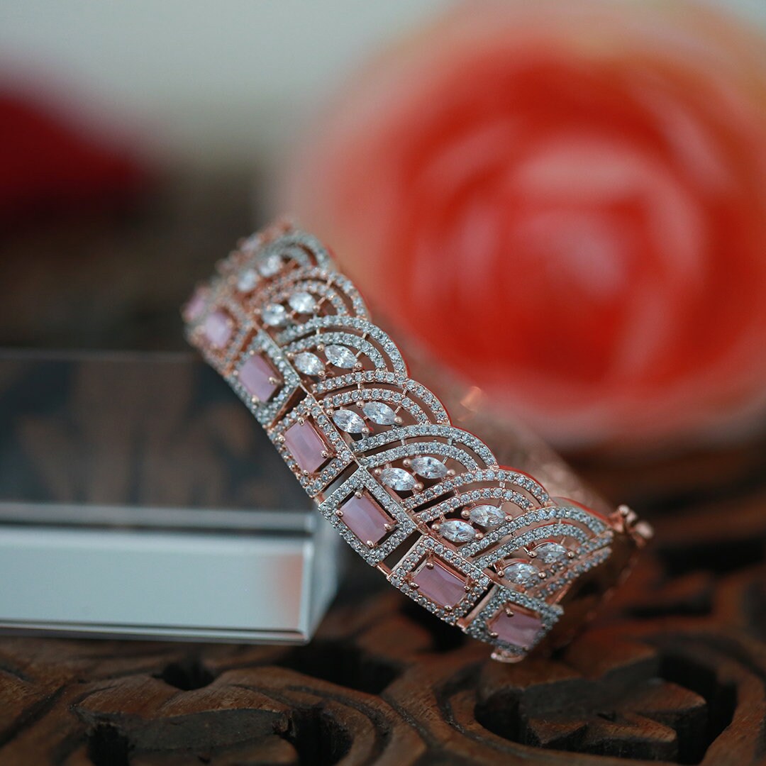 Buy Pink Engineered Stones Dainty Pastel Embellished Bangle - Single Pc by  Aulerth X Tribe Amrapali Online at Aza Fashions.