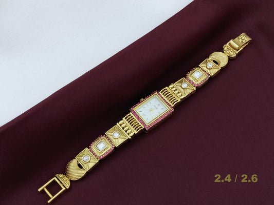 Fashion Luxury golden wrist watch for women | Gold plated ruby stone watch for ladies