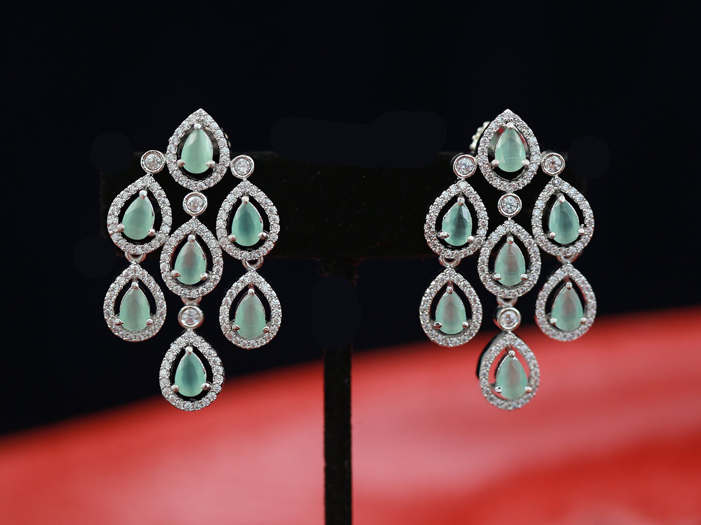 American diamond Rhodium Tone earrings | Latest South Indian bridal earrings | Statement earrings gold rose | Earrings for bridesmaid