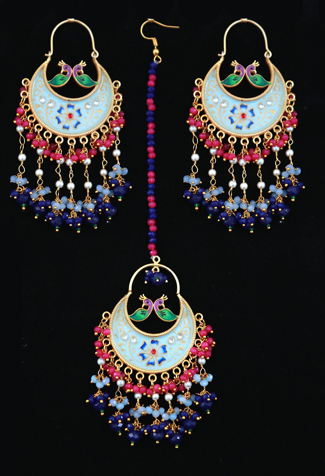 Punjabi earrings and tikka with Meenakari Work | Meenakari chandbali earrings collection | latest Pakistani bridal earrings with mang tikka
