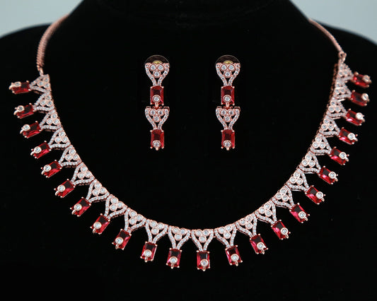 Rose Gold American diamond necklace set | CZ color stone necklace designs | Pink necklace and earring set | Mint green statement necklace