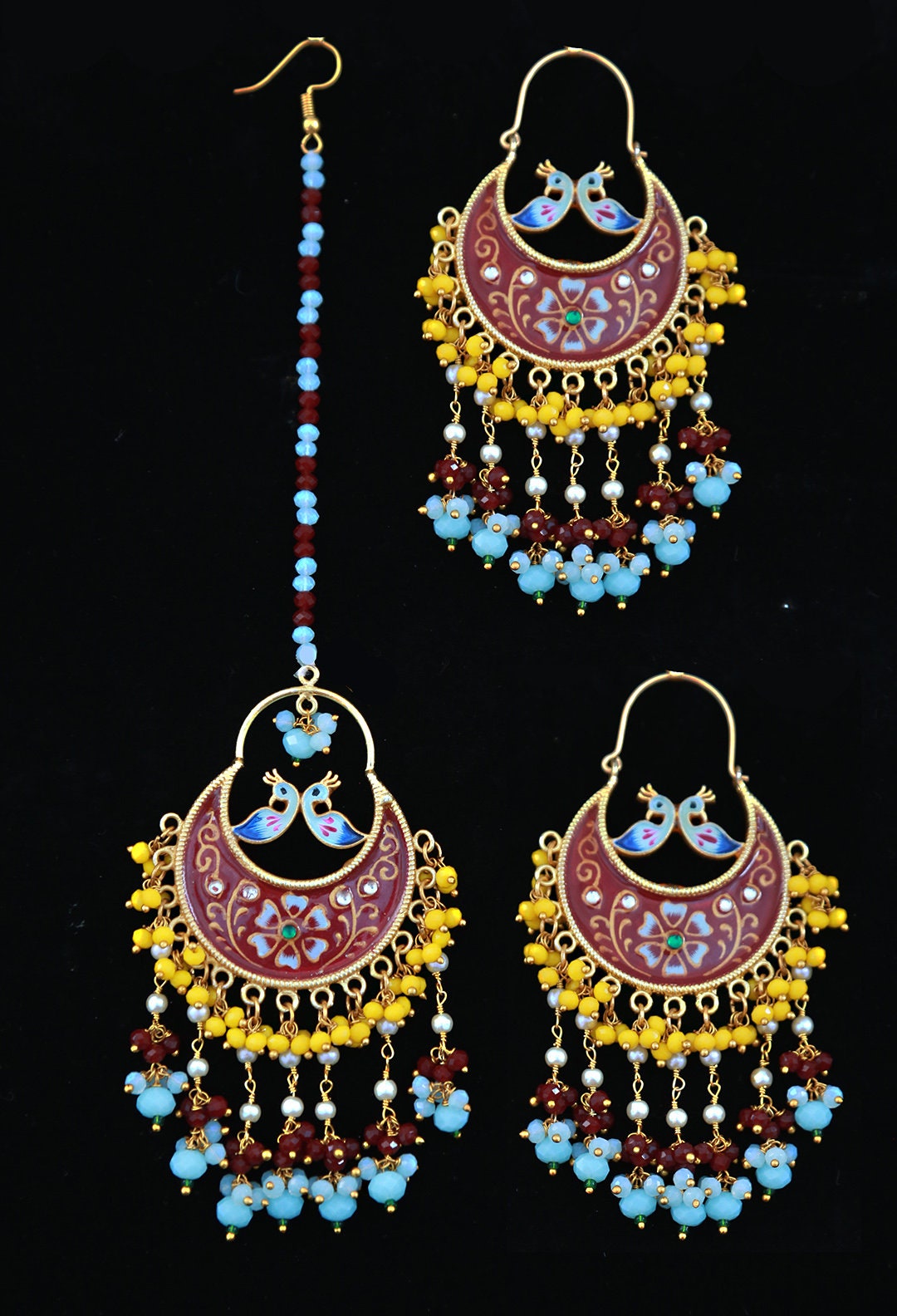 Punjabi earrings and tikka with Meenakari Work | Meenakari chandbali earrings collection | latest Pakistani bridal earrings with mang tikka