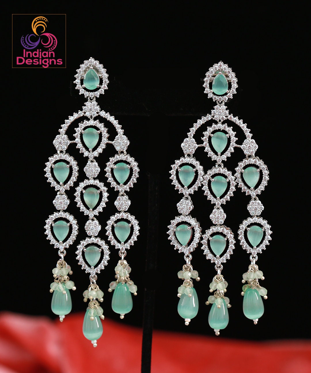 American Diamond earrings for women | Silver Plated Multi color stone chandelier earrings | Indian Bollywood Earrings | Pakistani earrings