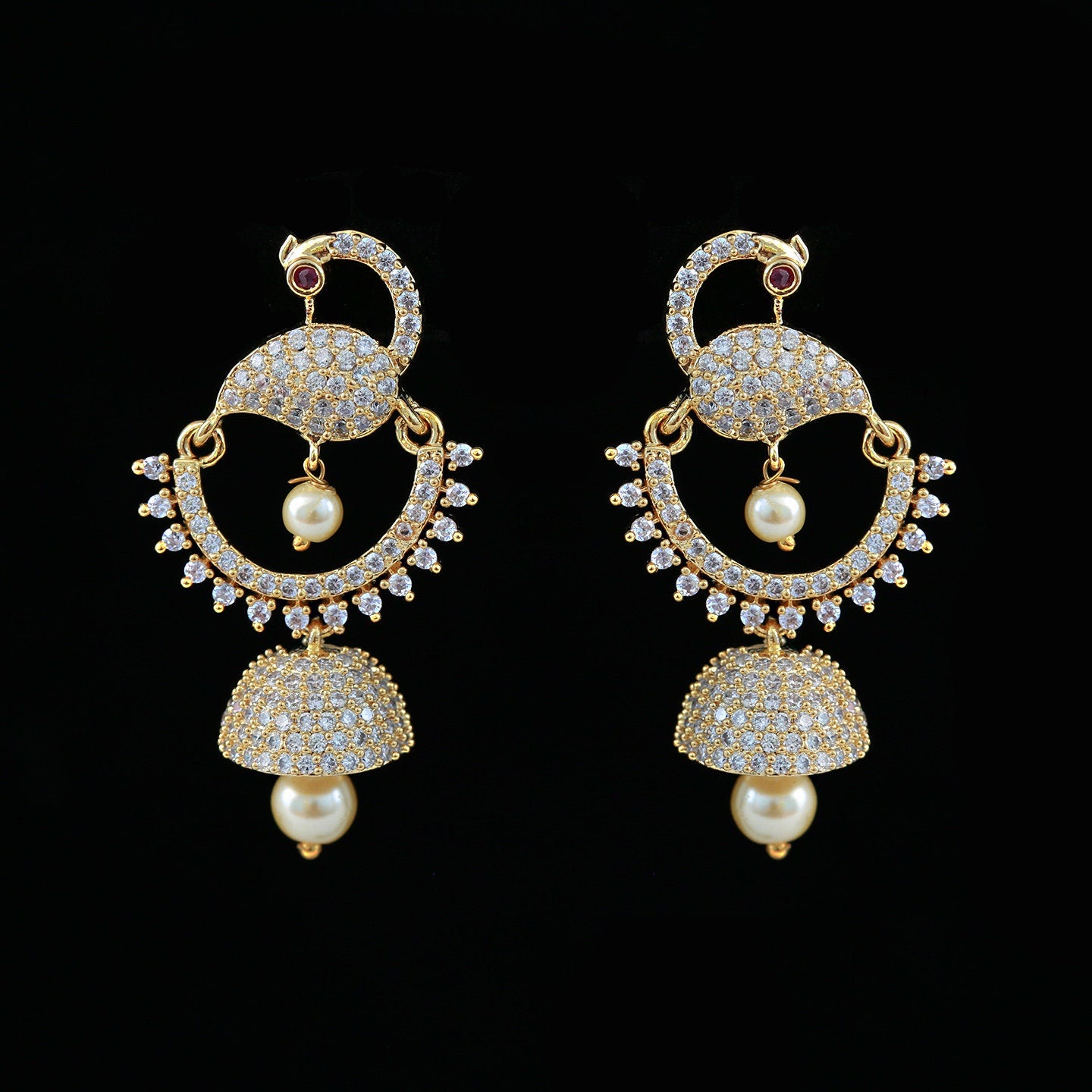 Peacock jhumka earrings in gold Polish | Gold plated Bridal bali jhumka earrings | Bollywood earrings for wedding | Punjabi style earrings