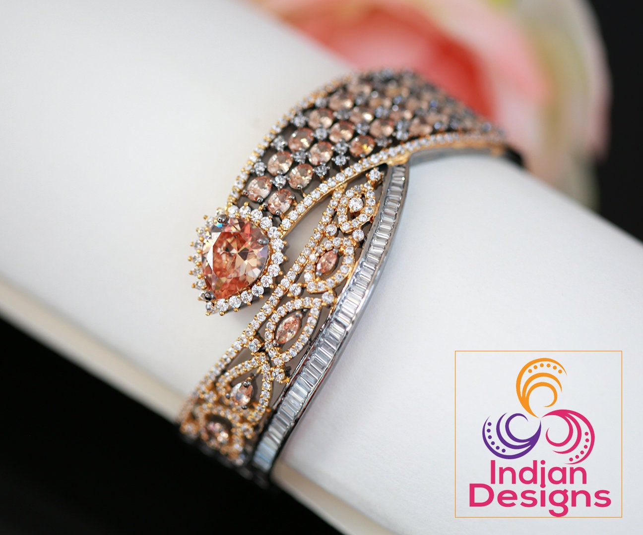 Great deal! Openable bangle bracelet | American diamond bracelet ruby | Oxidized crystal bracelet | Fashion Jewelry CZ bracelet Emerald