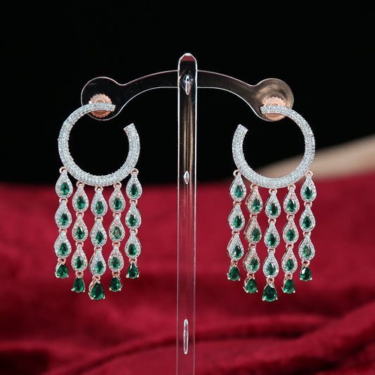 Earrings for women| chandelier earrings diamond in Rose Gold Finish | multi strand dangle earrings | indian wedding earrings online shopping