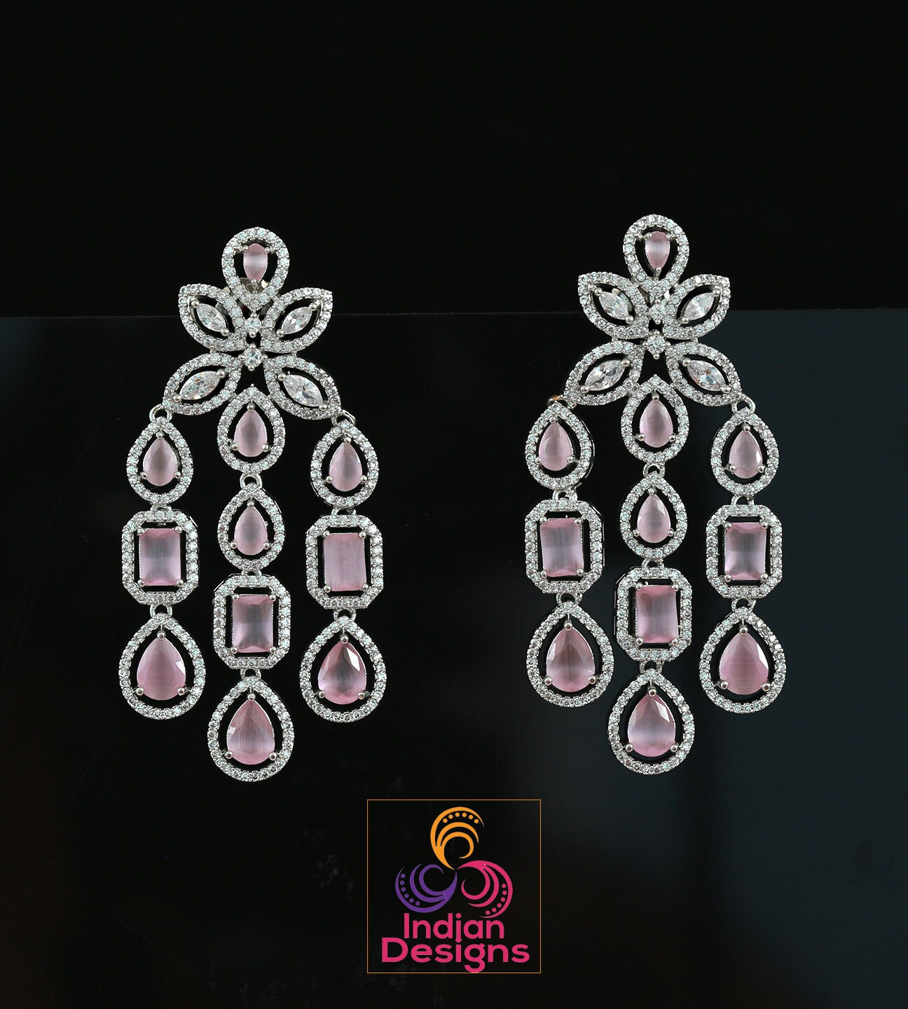 Multi Strand Dangle drop Earrings | American diamond earrings in silver | Bollywood earrings for wedding | Bridal earrings drop