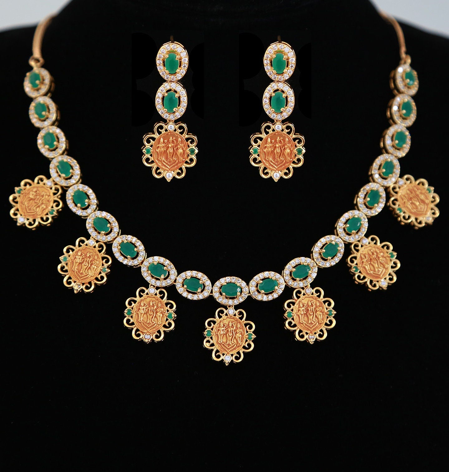 Buy Ram parivar necklace gold Designs | South Indian Temple jewelry Designs in Gold | 22K Ramparivar coin necklace | Gold plated necklace