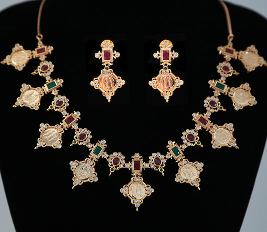Buy Ram parivar necklace gold Designs | South Indian Temple jewelry Designs in Gold | 22K Ramparivar coin necklace | Gold plated necklace