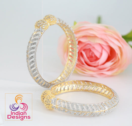Bangle Bracelet in Gold with CZ diamond Crystals | American Diamond 18k Gold Plated Designer Stone studded Kada Bangles Set of 2 | Low price