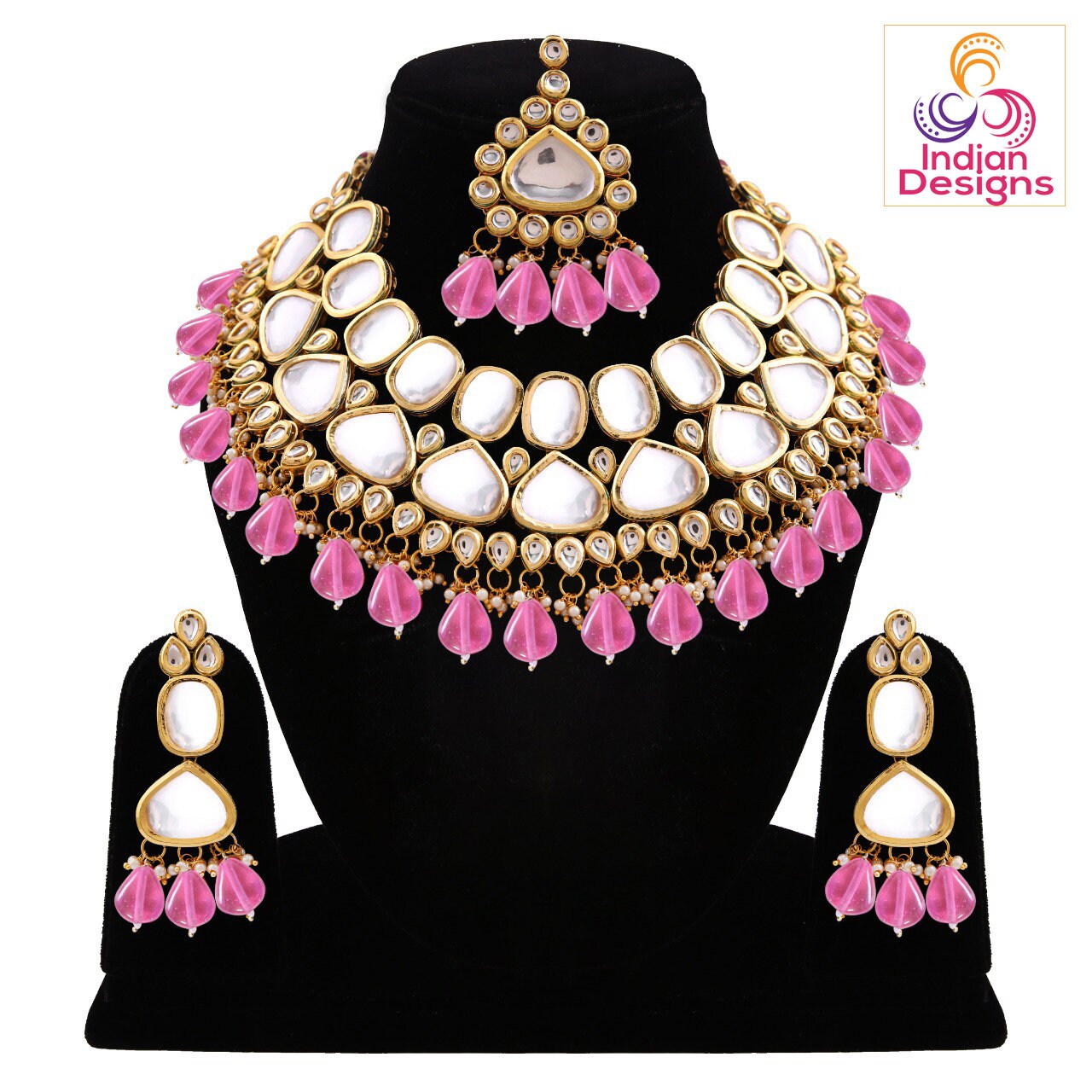 Latest Kundan Bridal Designs with Maang tikka | Gold Plated heavy Kundan necklace with Color beads | Traditional Rajasthani Kundan jewelry