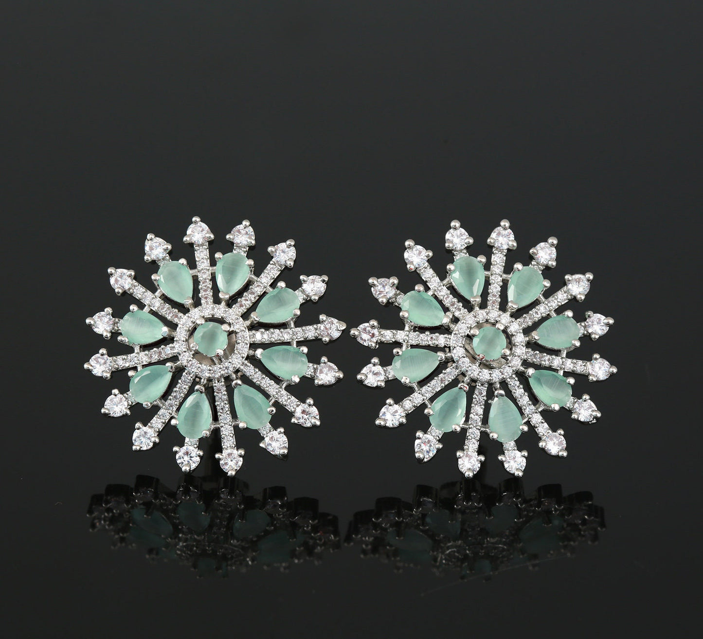 American diamond stud earrings | stud earrings for women | earrings tops | Sky blue rhodium plated Crystal stud earrings | Indian earrings