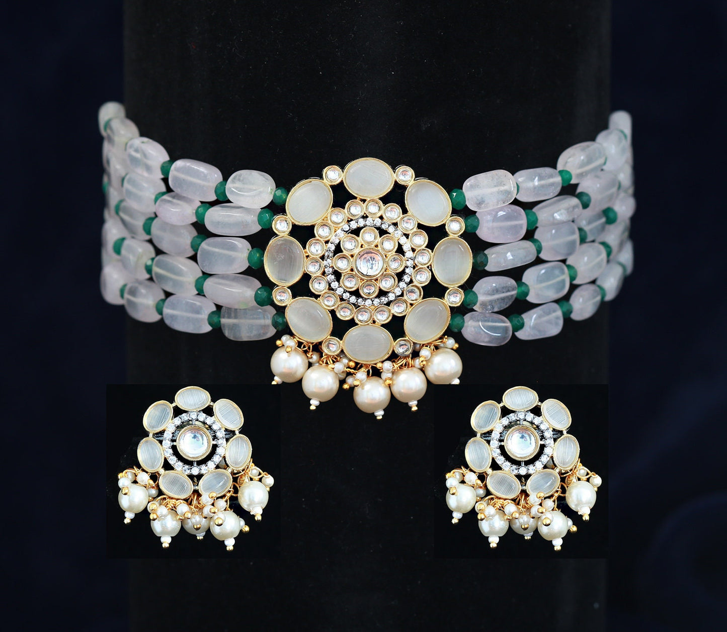 Super Deal at Low price! | Multi strand beaded choker | Indian wedding jewelry | Pink stone Kundan choker necklace | Pakistani Kundan jewelr
