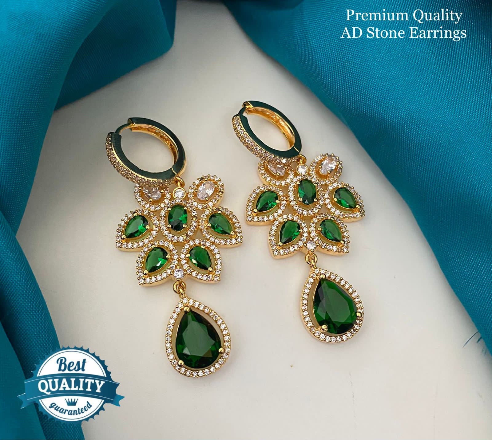 Unique Emerald Green Stone Light Weight Jhumka Earrings Gold Plated J24916