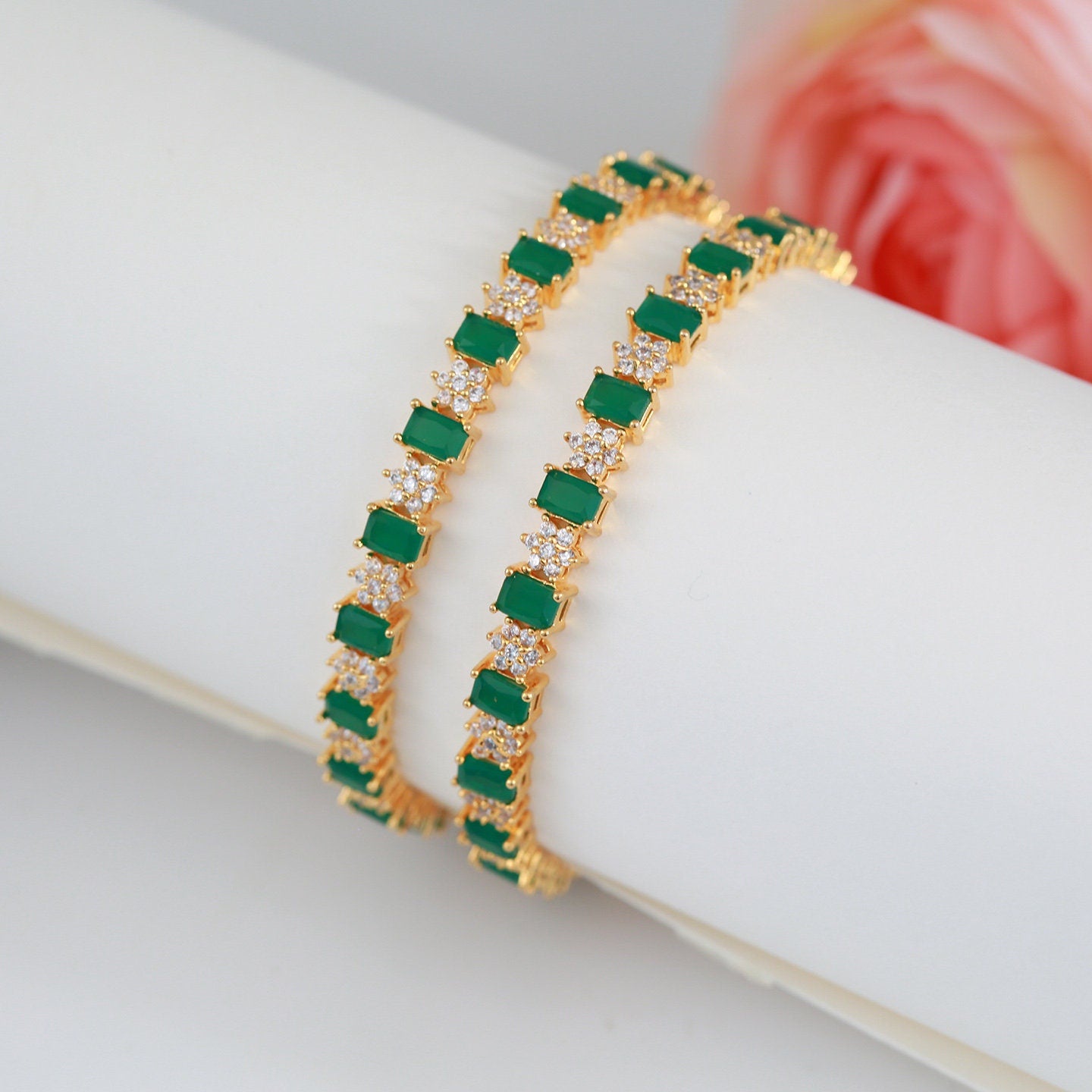 Diamond and sale emerald bangles