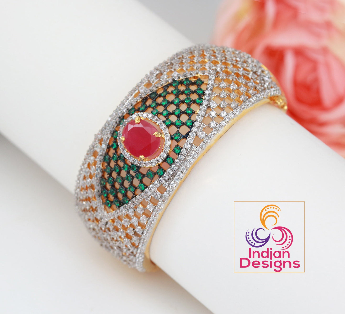 Openable American Diamond Bangle bracelet | CZ Diamond clasp open bracelet Gold Plated | blue sapphire stone bracelet | Statement AD Bangle