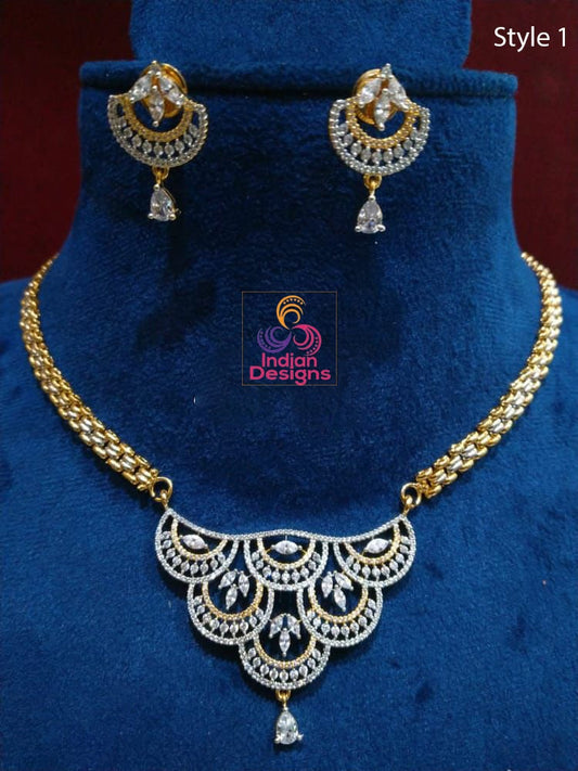 Mangalsutra Necklace Gold designs | American diamond mangalsutra Long Necklace with earrings | Ruby and Cubic Zirconia diamond Mangalsutra