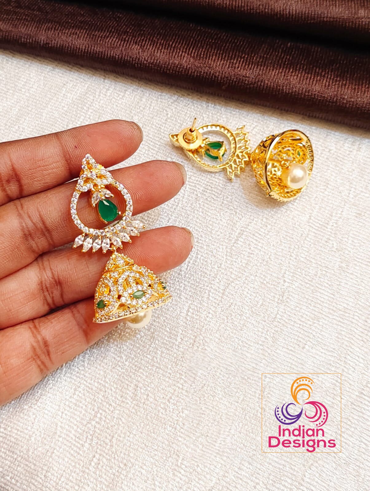 Latest design gold Jhumkas |Wedding bridal Jhumka jhumki earrings |One gram gold CZ Jhumka | AD jhumka Indian Wedding jewelry | South Indian