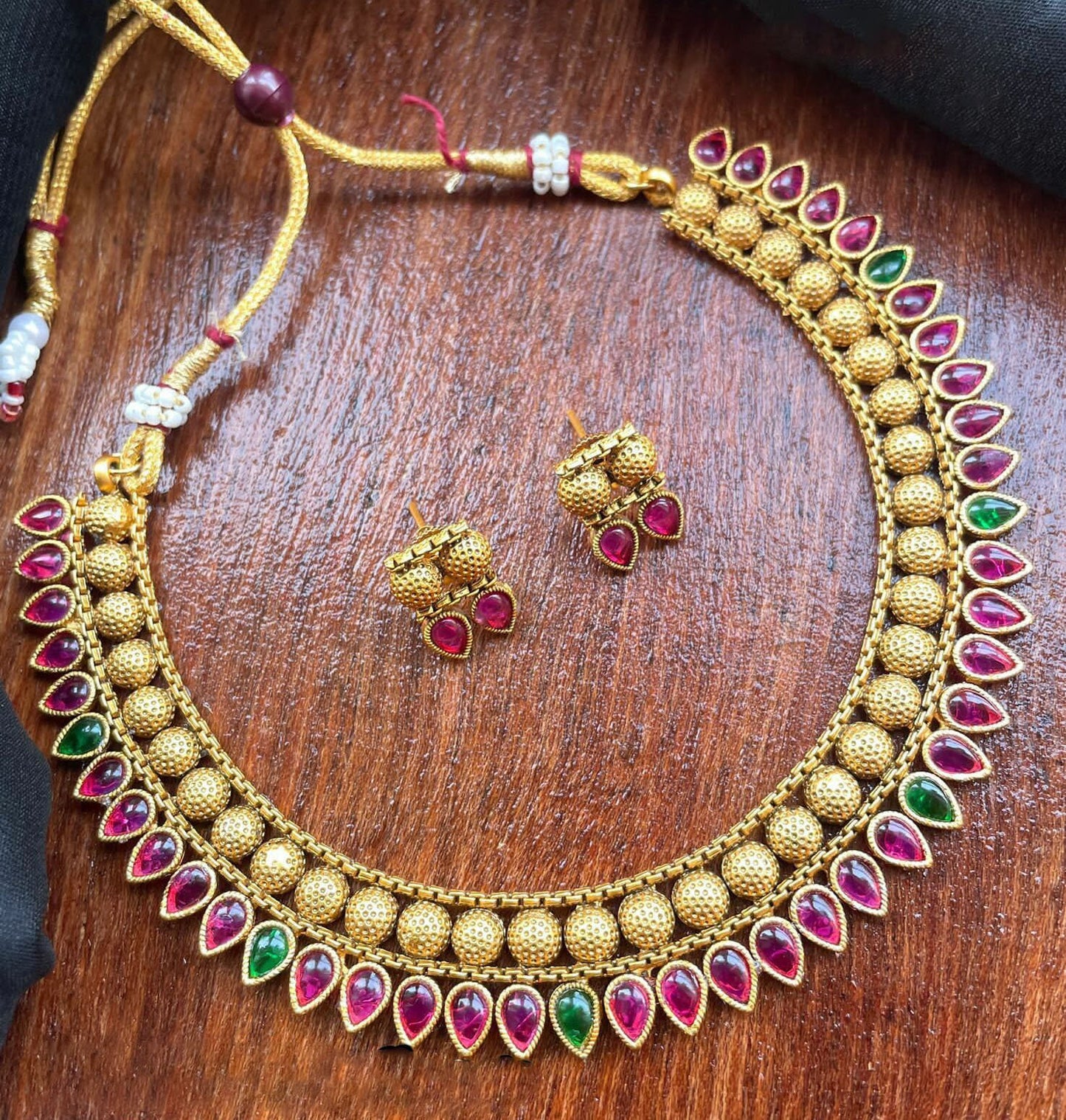 Great Deal! Matte finish choker necklace | South Indian antique gold necklace | Indian temple jewellery design | Blue kemp stone choker set