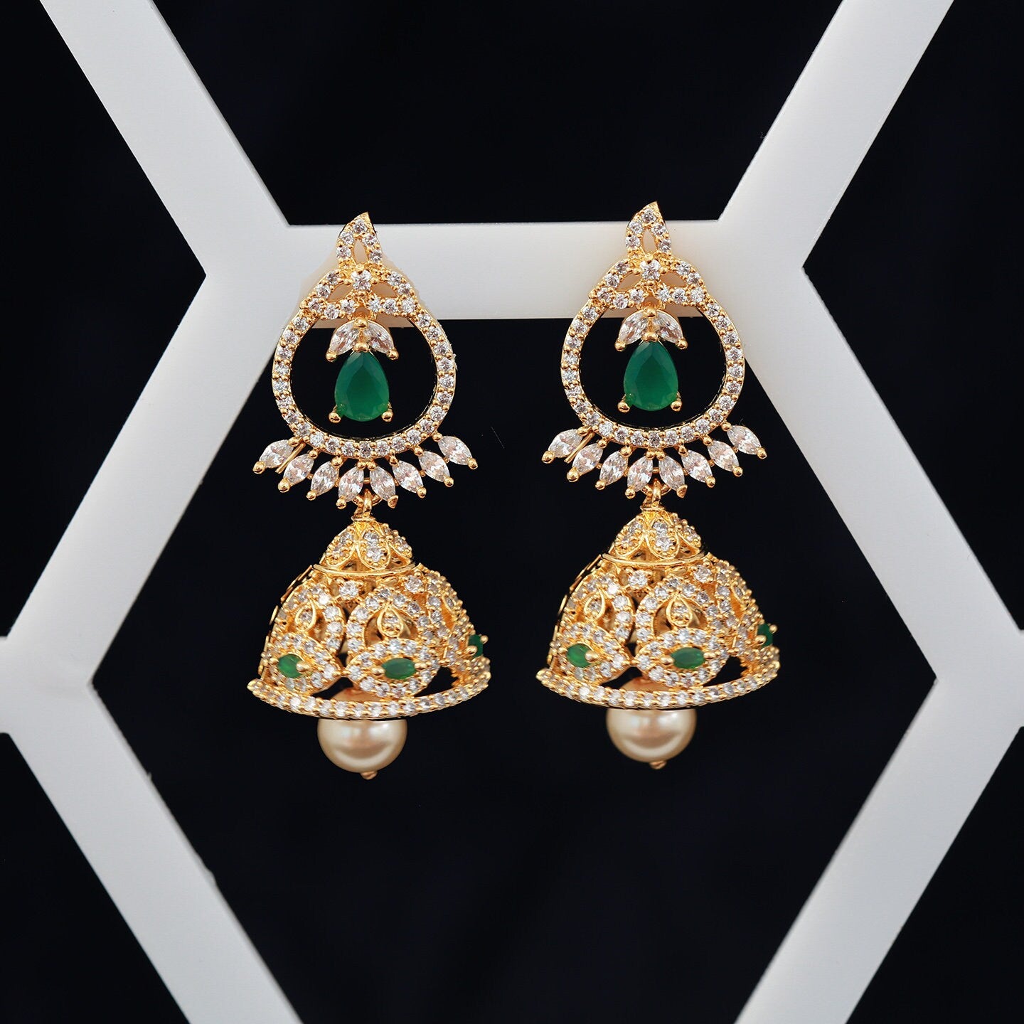 Latest design gold Jhumkas |Wedding bridal Jhumka jhumki earrings |One gram gold CZ Jhumka | AD jhumka Indian Wedding jewelry | South Indian
