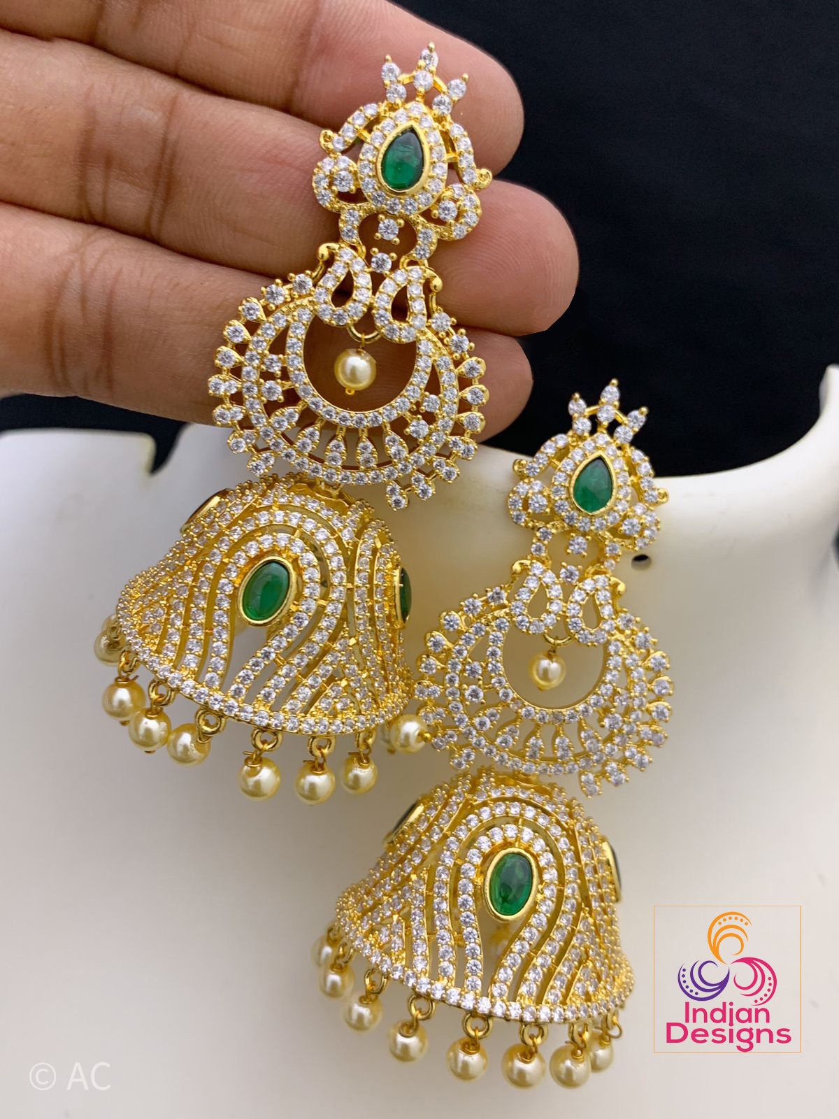 Buy Traditional Gold Plated 3 Line Wedding Earrings for Bridal