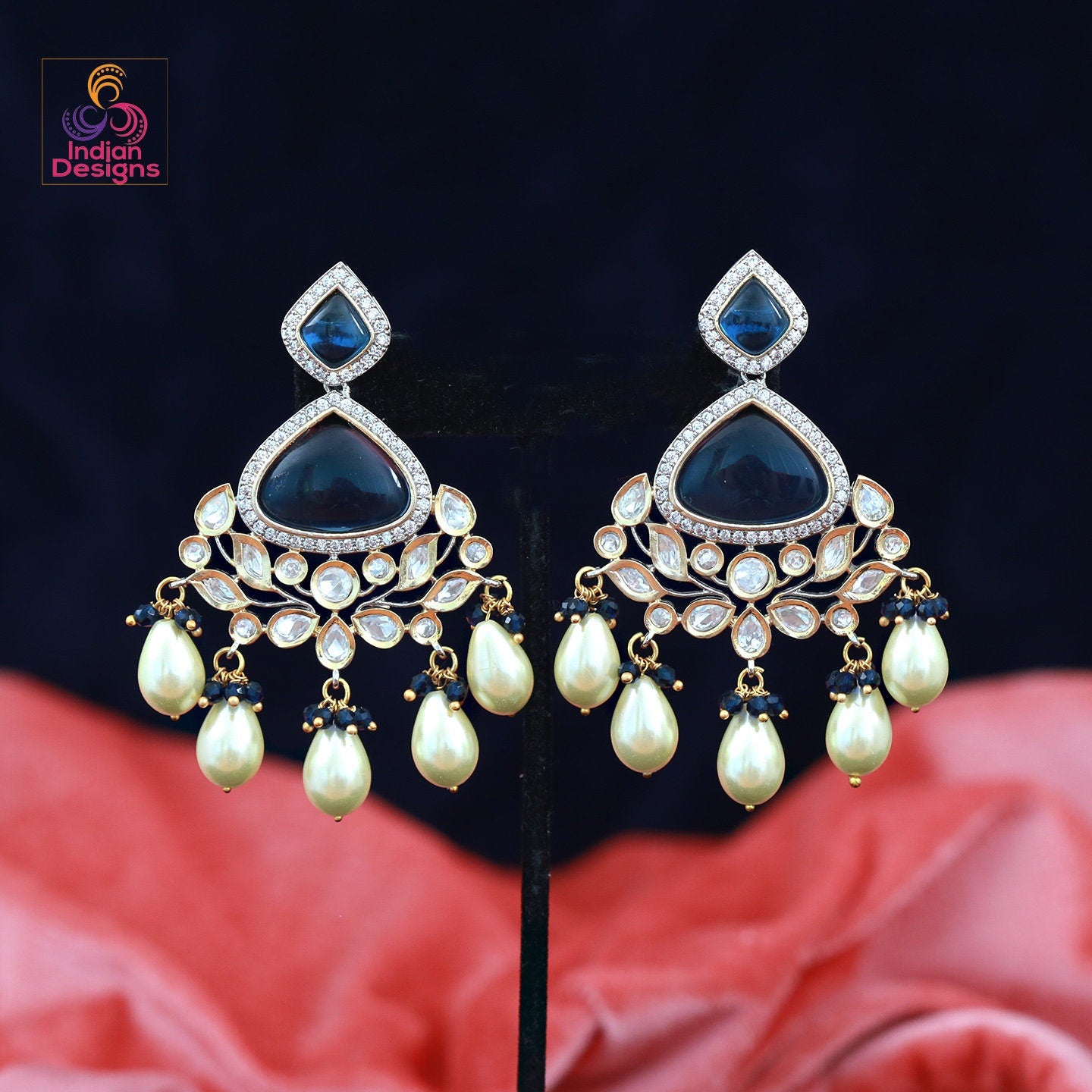 Kundan bridal earrings | Gold Plated Kundan Earrings with Pearl drops | Stylish Statement Earrings wedding | Indian Wedding Bridal Jewelry